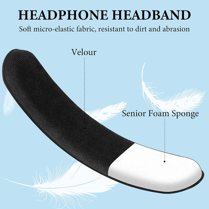 Geekria Hook and Loop Headband Cover + Pad Set, Protector with Zipper Closure Compatible with Medium Sized Headphones, Easy DIY Installation (Protein Leather/Black)