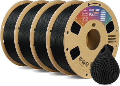 OVERTURE PLA Filament 1.75mm PLA 3D Printer Filament, 1kg Cardboard Spool (2.2lbs), Dimensional Accuracy +/- 0.02mm, Fit Most FDM Printer (Black 1-Pack)