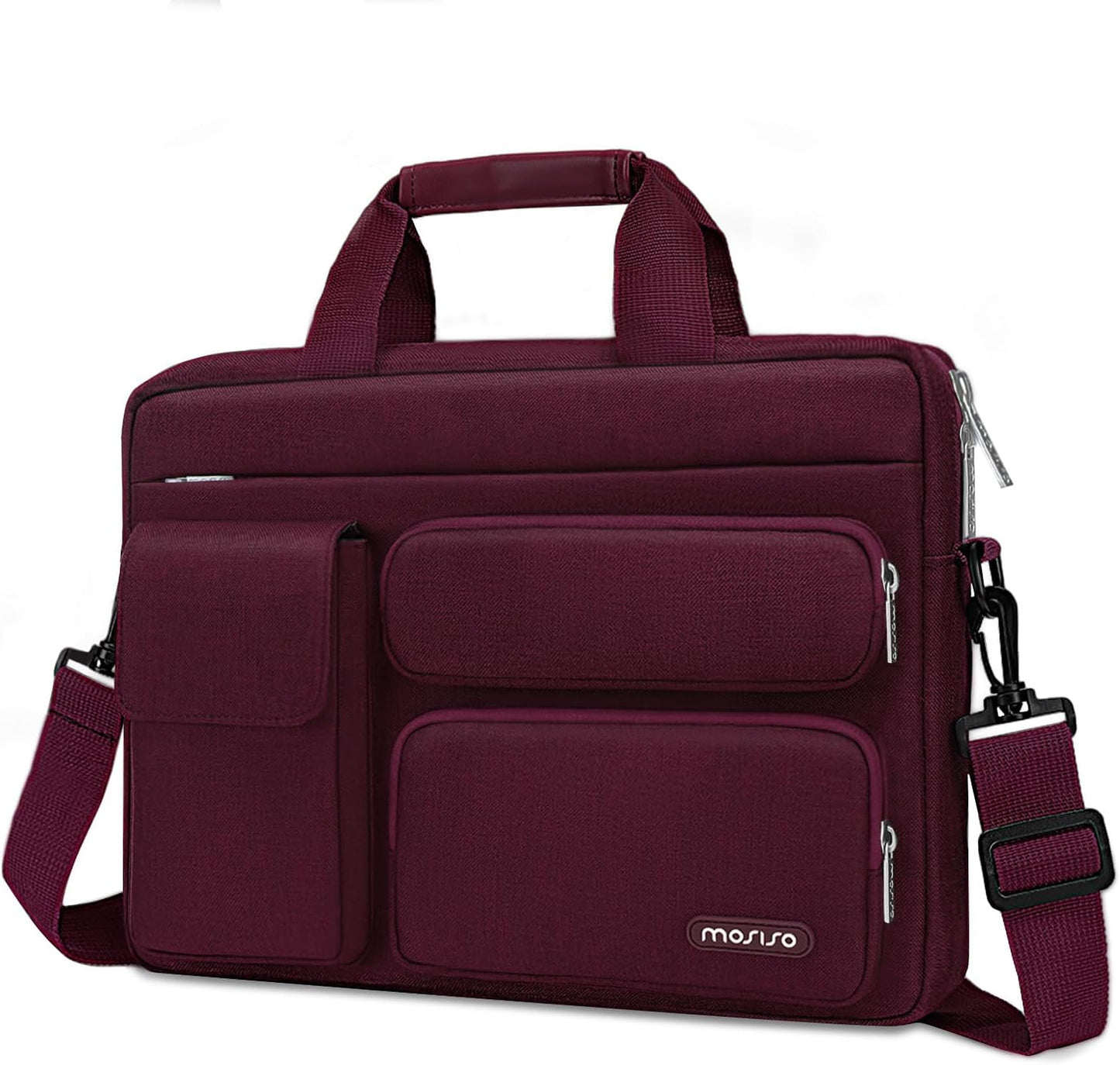 MOSISO Laptop Bag 16 inch, 15-15.6 inch Computer Shoulder Bag Compatible with MacBook Air 15 M4 M3 M2/Pro 16 M4 M3 M2 M1, Notebook &2 Raised&1 Flapover&1 Horizontal Pocket&Handle&Belt, Pink - PuriLite