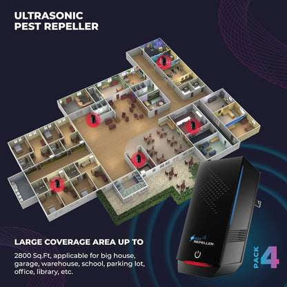 Ultrasonic Pest Repeller, 2025 Newest Electronic Pest Repellent, Indoor Ultrasonic Repellent for Roach, Rodent, Mouse, Bugs, Mosquito, Mice, Spider, Electronic Plug in Pest Control 4 Pack (Black)