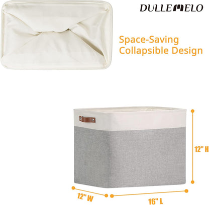 DULLEMELO Storage Baskets for Shelves, Fabric Collapsible Rectangular Storage Bins for Shelves, Closets, Nursery, Home, Office, Empty Gift Baskets (White&Teal)