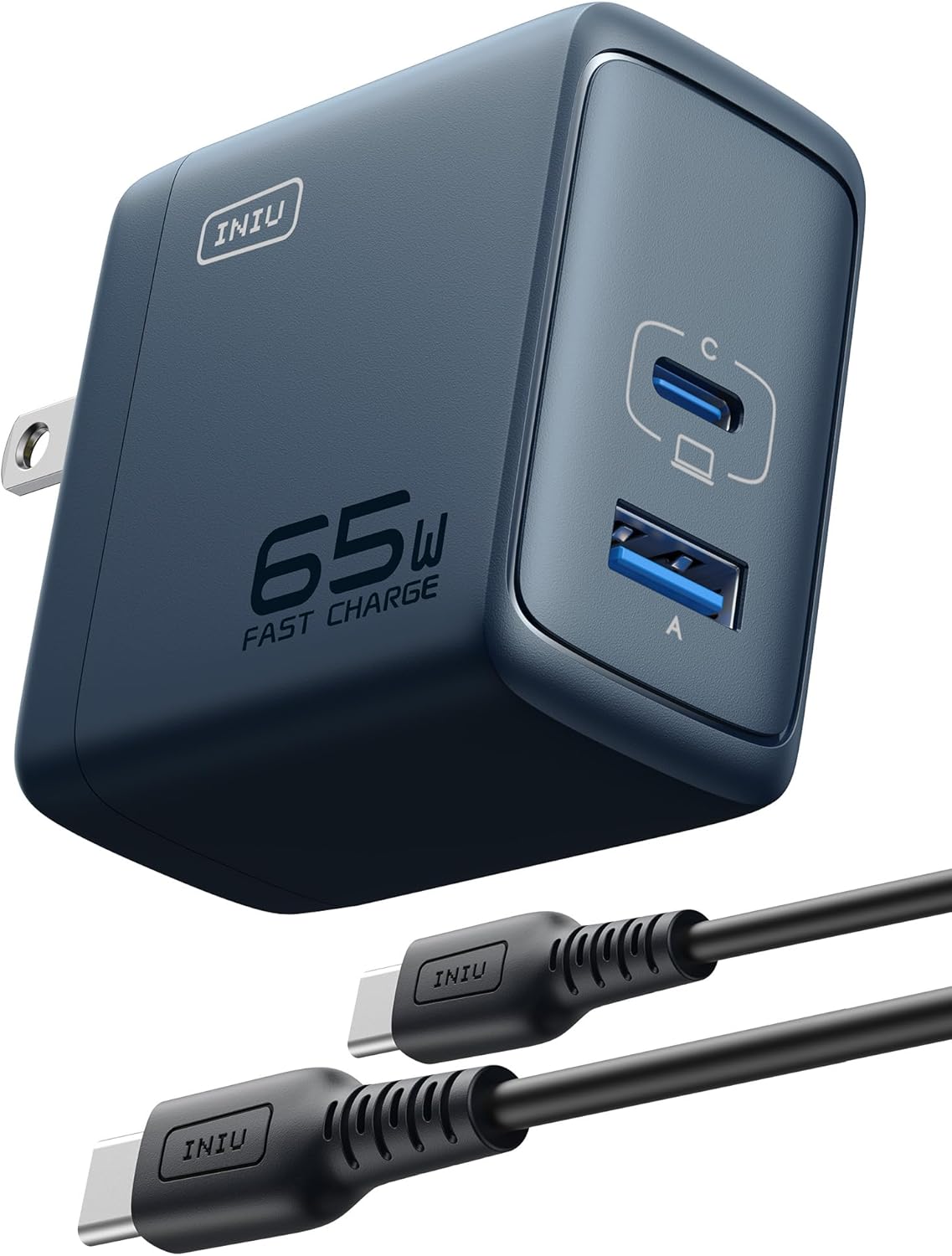 INIU USB C Charger, 65W Fast Charging GaN Wall Charger, 2-Port Compact Foldable PD PPS Charger Block for MacBook Pro/Air, iPad Pro, iPhone 16/15, Galaxy S23, Dell XPS 13, Note 20/10+, Steam Deck