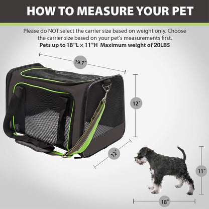 Aivituvin Dog Carrier Airline Approved Soft Sided Pet Carriers, Collapsible Travel Cat Carrier for Medium Cats and Puppies (Green Large)