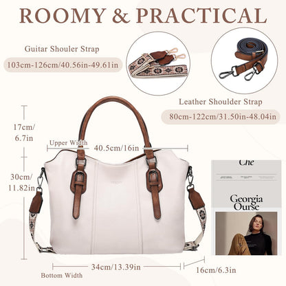 Hobo Bags for Women,VASCHY Vegan Leather Handbag Purse Top Handle Satchel Boho Shoulder Bag with Crossbody Guitar Strap