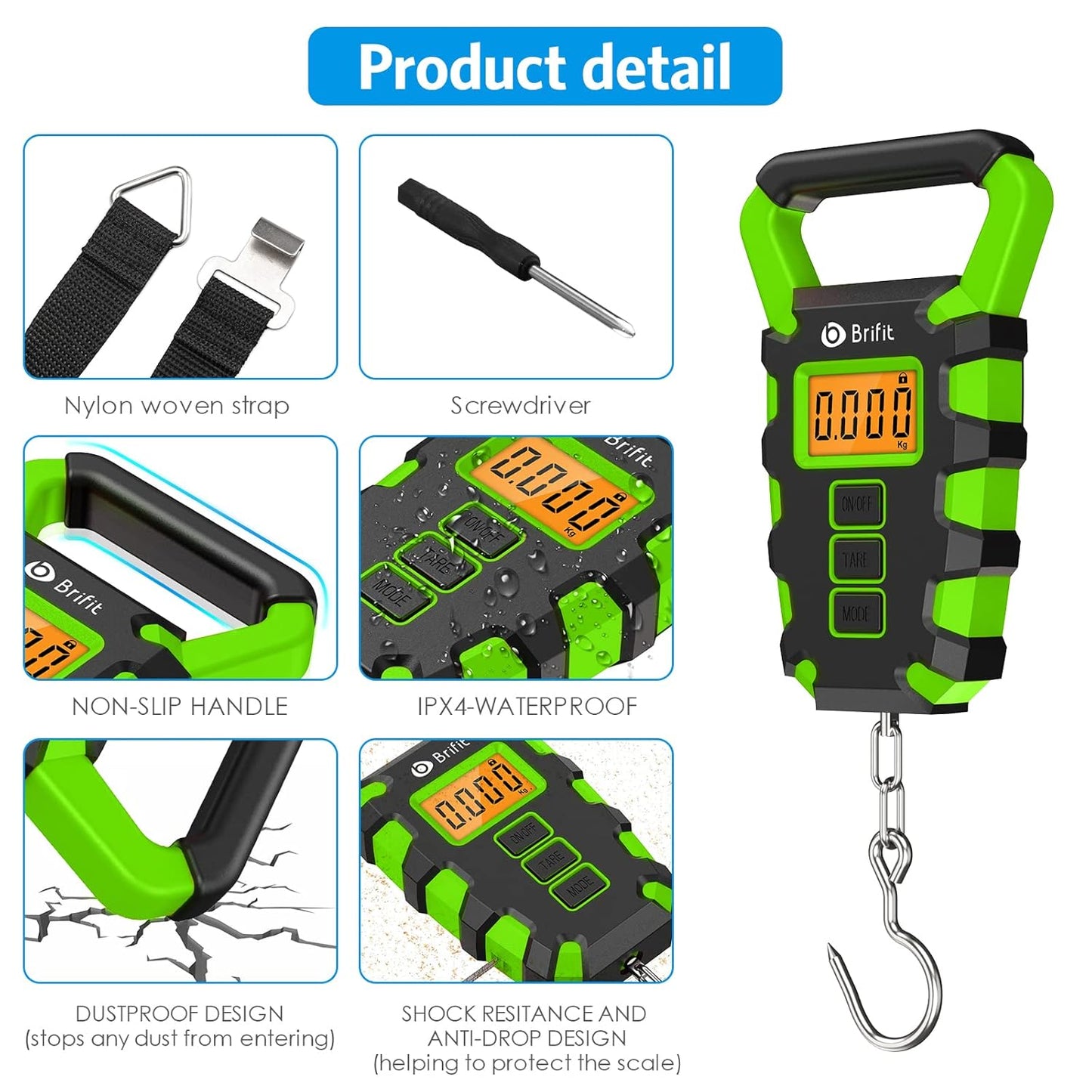 Upgraded Digital Fishing Scale with Ruler, 15g/50kg Electronic Digital Luggage Scale, 110lb Max Fishing Postal Hanging Hook Scale with Measuring Tape, Backlit LCD Display (Batteries Included)