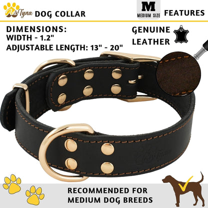 ADITYNA Heavy-Duty Leather Dog Collar for Medium Dogs - Soft and Strong, 100% Genuine Leather - Collier Pour Chien (Medium: Fit 13" - 20" Neck, Brown)