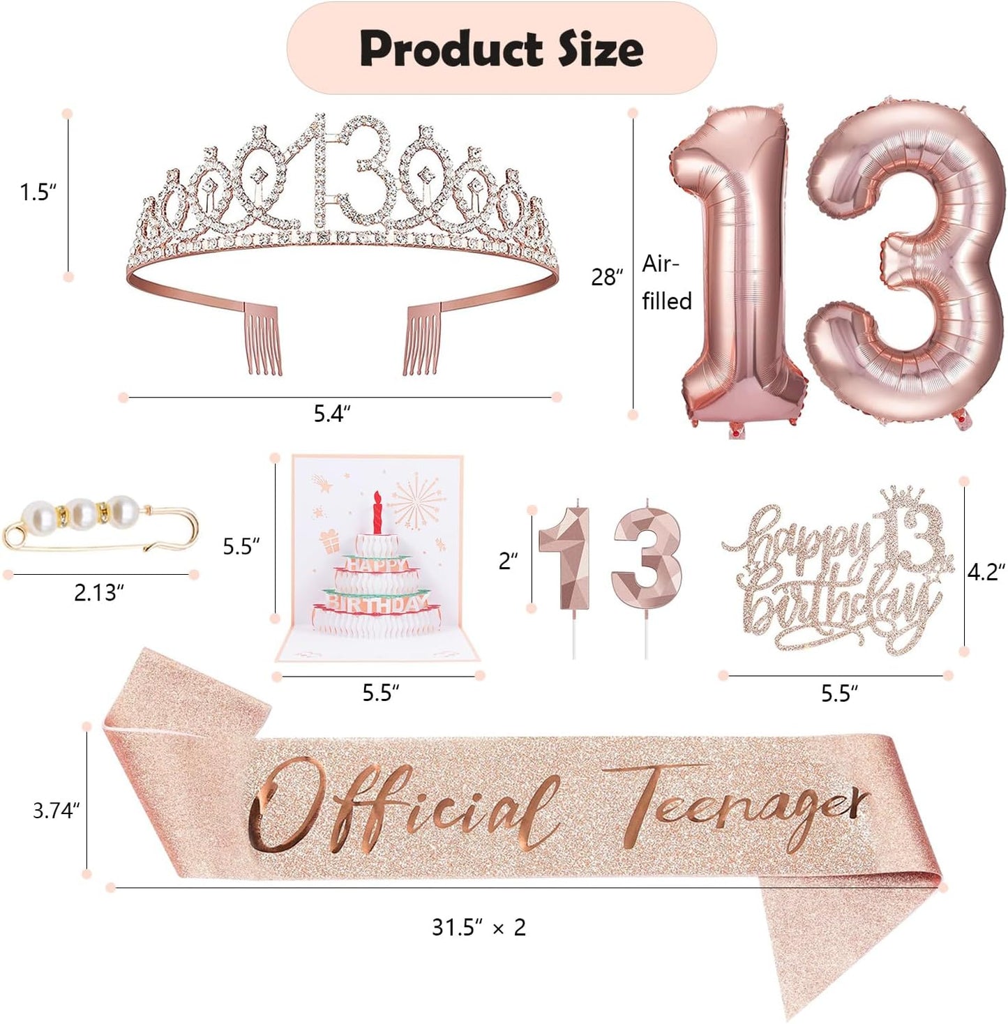 8pcs 40th Birthday Decorations gifts for Women, Including 40th Happy Birthday Cake Topper, Queen Sash with Pearl Pin, Sweet Rhinestone Tiara Crown for Women, Number Candles and Balloons (Rose Gold)