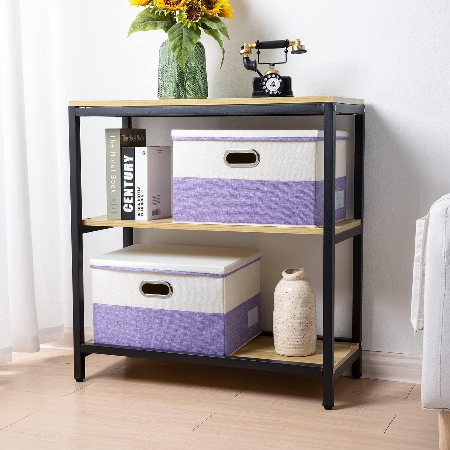 PRANDOM Large Foldable Storage Bin with Lid [1-Pack] Linen Fabric Decorative Storage Box Organizer Containers Basket Cube with Handles Divider for Bedroom Closet Office Living Room (17.7x11.8x11.8")