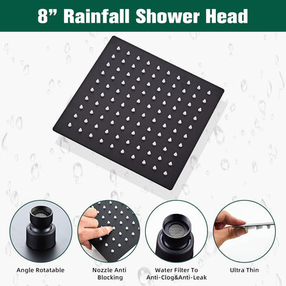 LCEVCGK Shower Faucet Set Complete Matte Black Shower System with 8 inch Square Rainfall Shower Head 3-Function Handheld Shower Waterfall Bathtub Spout Rain Shower Combo Set Bathroom Wall Mounted