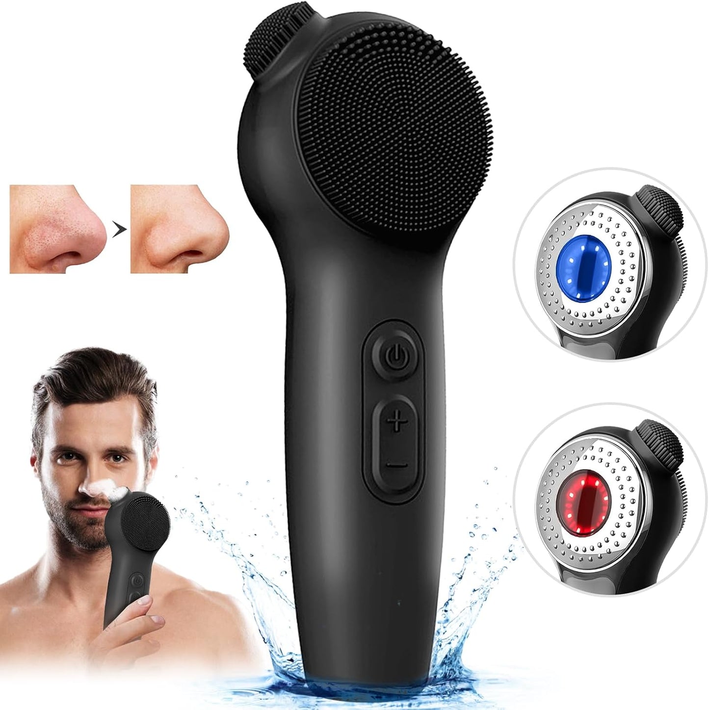 Landmore Silicone Face Scrubber, Waterproof Facial Cleansing Brush with Red Light Thermal Massage, Electric Face Scrubber with Nose Scrubber Exfoliator for Women/Men Deep Cleansing, Power Exfoliating
