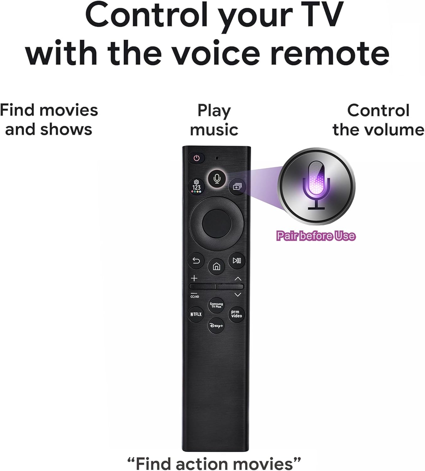 Replacement Smart Remote for Samsung TVs (Models from 2018-2025): Features Solar - Powered and USB - C Charging. for Samsung Neo, OLED, QLED, Crystal UHD, Frame TV, Terrace, Sero, and Serif Series