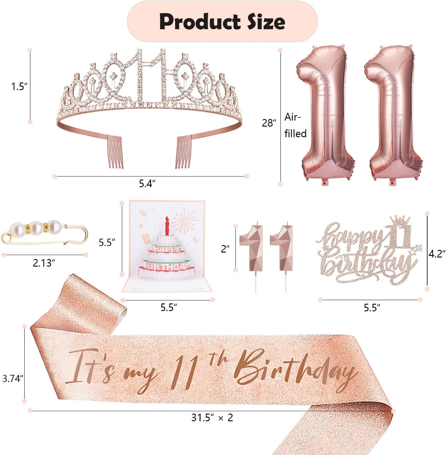 8pcs 40th Birthday Decorations gifts for Women, Including 40th Happy Birthday Cake Topper, Queen Sash with Pearl Pin, Sweet Rhinestone Tiara Crown for Women, Number Candles and Balloons (Rose Gold)