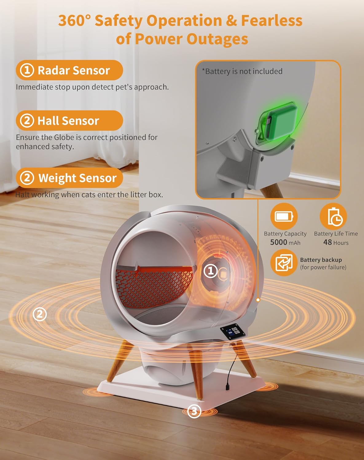 HoneyGuaridan Self Cleaning Cat Litter Box, Automatic Cat Litter Box for Multiple Cats,Water Rinsable and Easy to Clean,APP Control,Integrated Safety Protection,2 Roll Garbage Bags