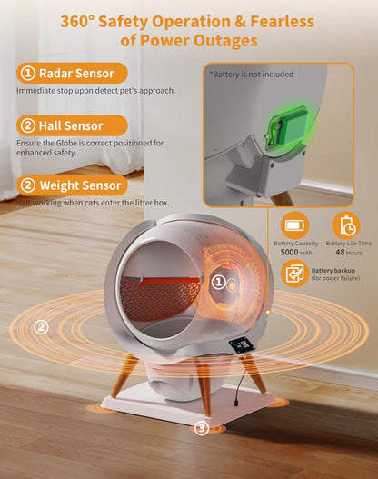 HoneyGuaridan Self Cleaning Cat Litter Box, Automatic Cat Litter Box for Multiple Cats,Water Rinsable and Easy to Clean,APP Control,Integrated Safety Protection,2 Roll Garbage Bags
