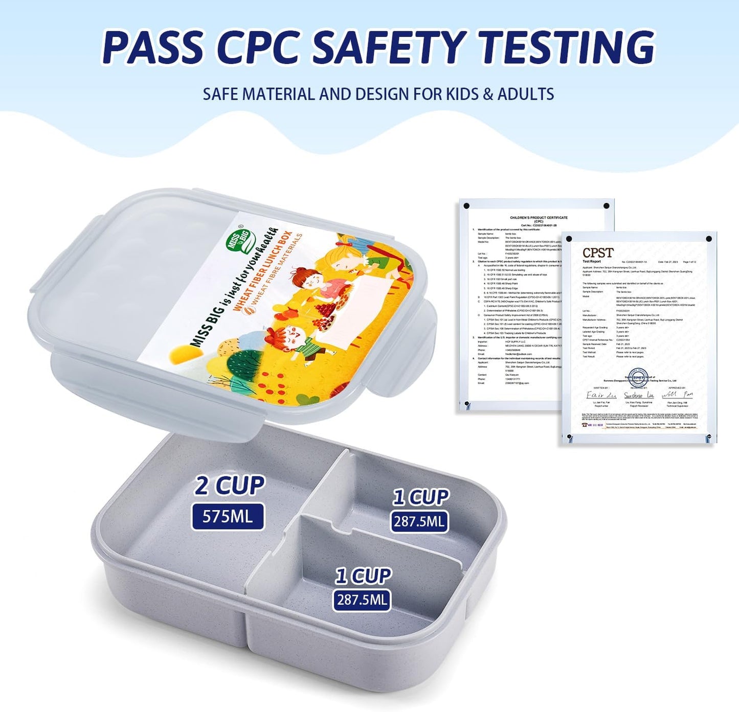 MISS BIG® Bento Box,Lunch Box Adult,Ideal Leak Proof Lunch Containers,Mom's Choice Lunch Box for Kids,No BPAs and No Chemical Dyes,Microwave and Dishwasher Safe Lunch Container (1900ml White)