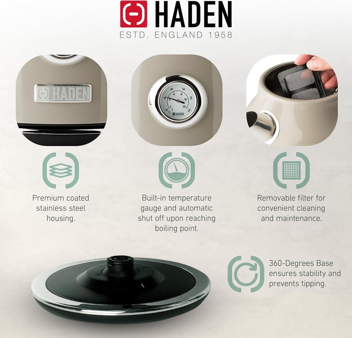 Haden Dorset 75070 Retro Stainless Steel Tea Kettle, 1500W Hot Water Kettle Electric Kettles for Boiling Water, 1.7L Black/Copper Electric Tea Kettles Automatic Shut Off, Boil-Dry Protection Tea Pots