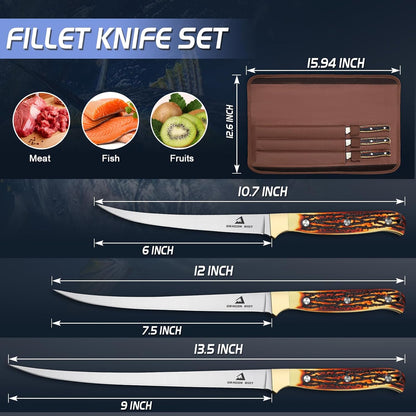 DRAGON RIOT Fillet Knife 7.5 inch Professional Boning Knife for Filleting Japanese Stainless Steel Fish Knife with Ergonomic Handle Super Sharp Fish Filleting Knife for Meat Poultry Cutting