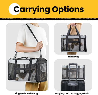 Conlun Cat Carrier Bag,Soft-Sided Pet Carriers for Dogs with 4-Sided Mesh,Airline Approved Cat Transport Carrier for Small&Medium Cats Kitten Puppy Up to 6Kg,Collapsible Cat Travel Carrier-M,Black