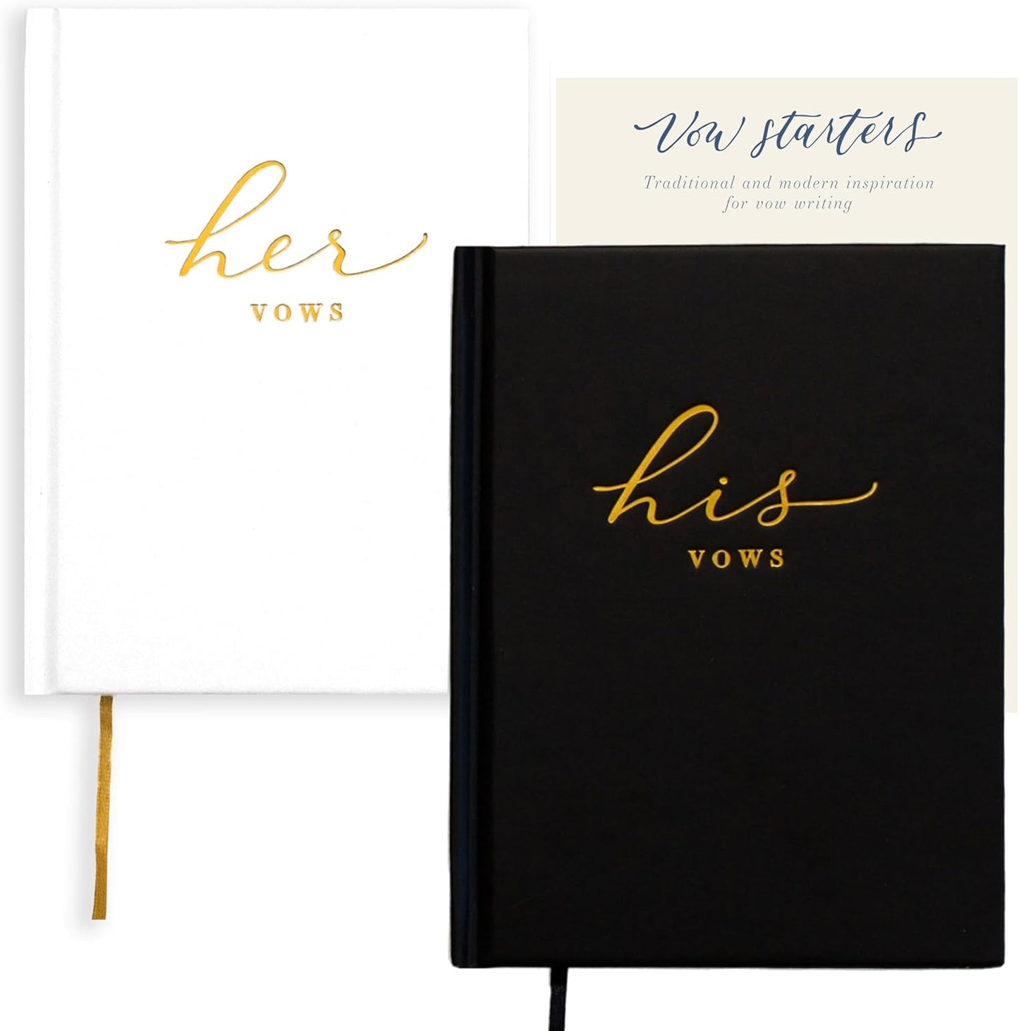 Wedding Vow Books His and Hers – Perfectly Sized, Hardcover Vow Booklets with Gold Foil Lettering – Vows Book Her & Him, Wedding Essentials Idea, Wedding Registry Gifts (Black Ivory, Gold)