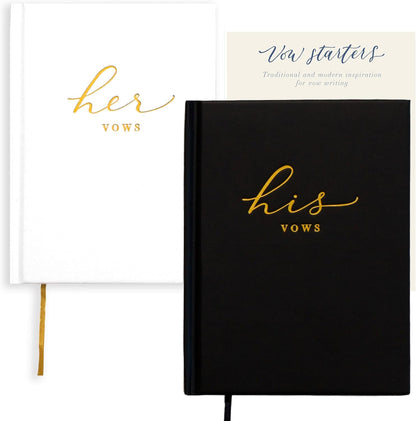 Wedding Vow Books His and Hers – Perfectly Sized, Hardcover Vow Booklets with Gold Foil Lettering – Vows Book Her & Him, Wedding Essentials Idea, Wedding Registry Gifts (Black Ivory, Gold)