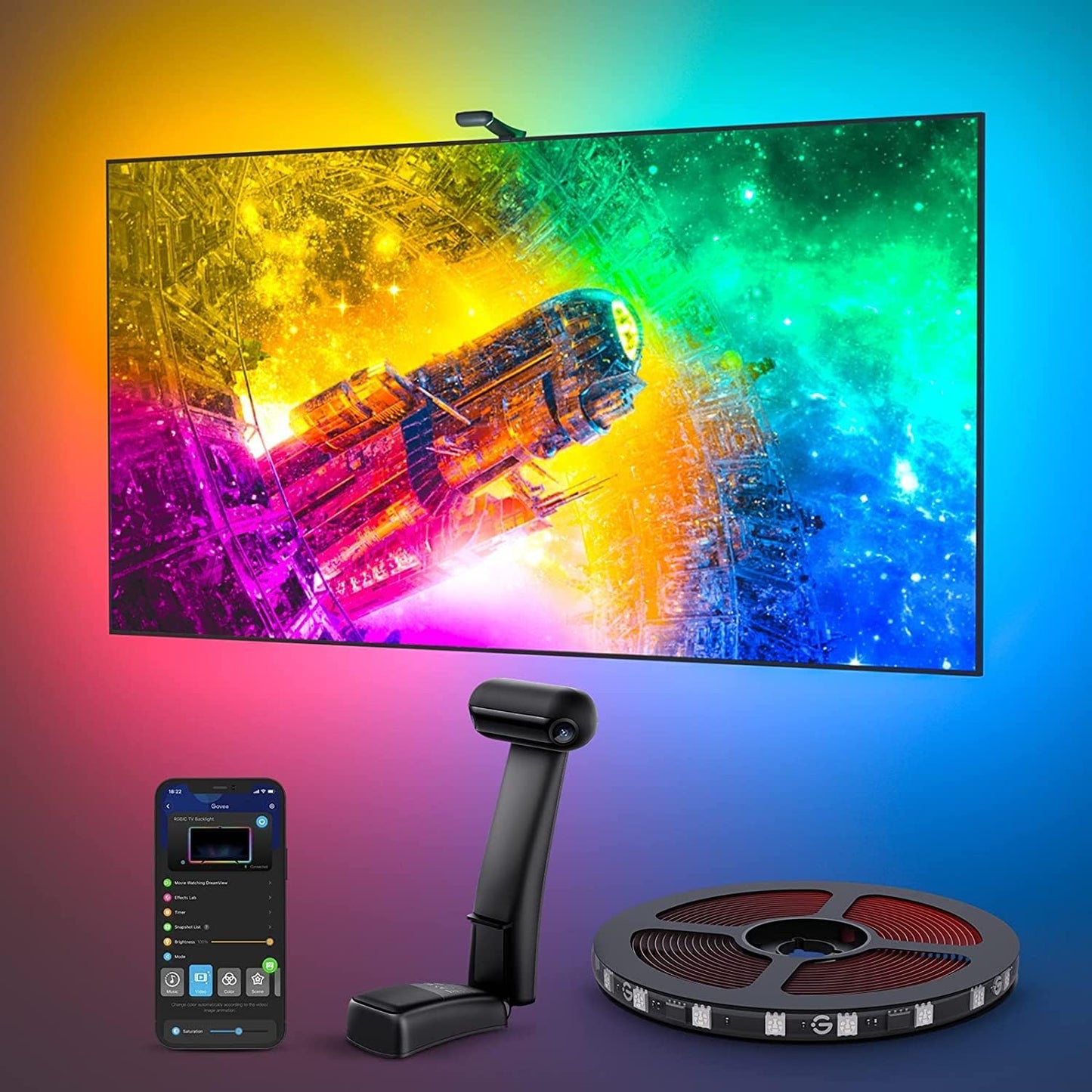 Smart RGBIC TV LED Backlight with Dual Camera System | Color-Matching Ambient Lighting for 55–65 Inch TVs - PuriLite