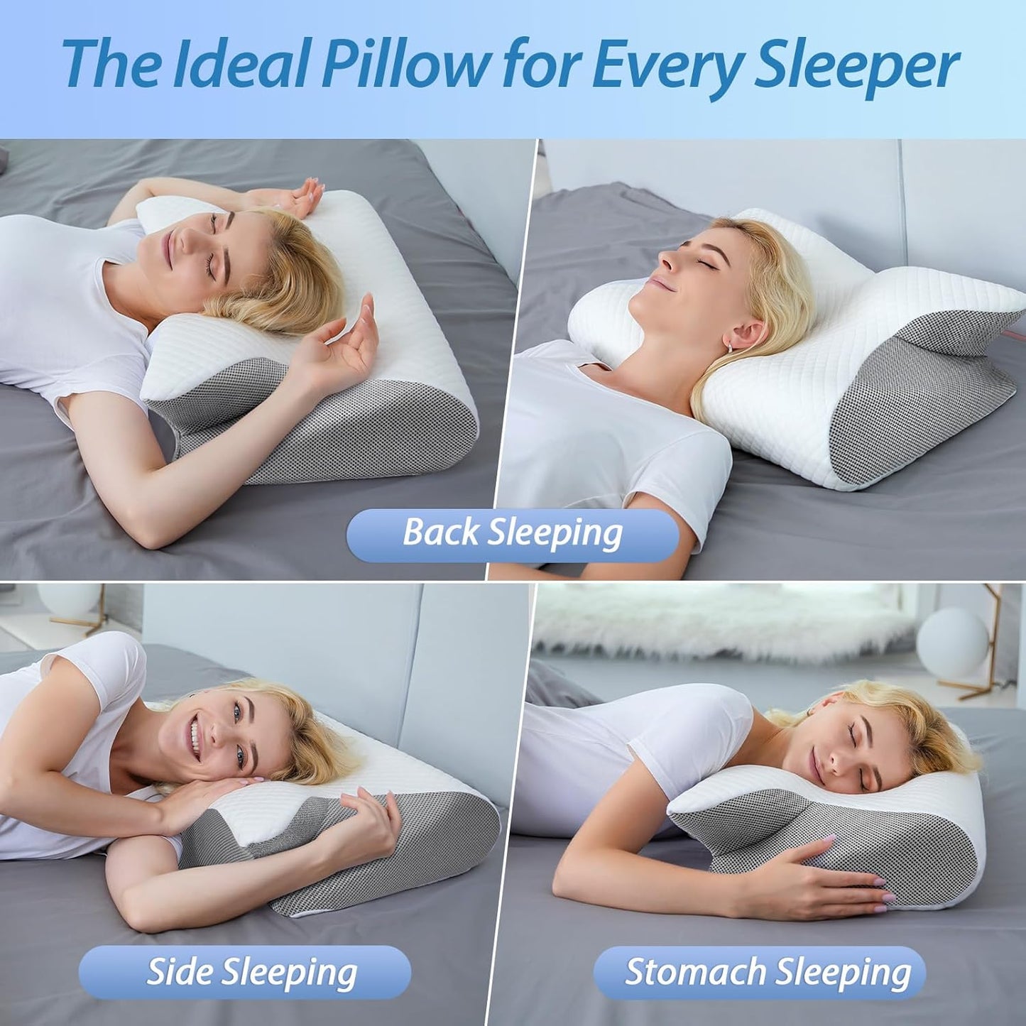HOMCA Memory Foam Pillow, 2 in 1 Cervical Pillow for Neck Pain Relief, Ergonomic Neck Support Pillows for Side Back Stomach Sleepers with Breathable Pillowcase (Gray)