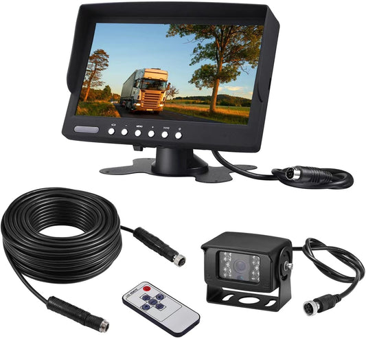 Truck Backup Camera kit,Waterproof Night Vision Rearview Camera cab cam with 7 inch Monitor+ 4 PIN Camera Cable for Bus/Van/Trailer/RV/Camper/Motor Home/Pickup/Harvester/5th Wheel Vehicles(12-24V)