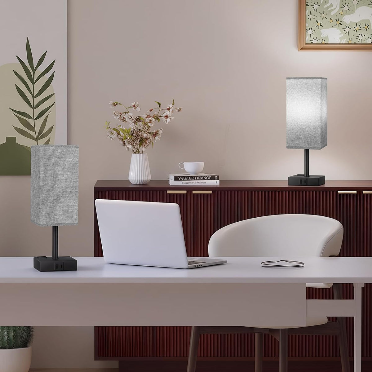 Fenmzee Bedside Table Lamp - Grey Touch Bedroom Lamp with 3 Way Dimmable