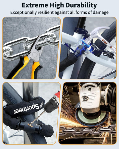 Sportneer Bike Lock Anti-Theft Bicycle Chain Lock Heavy Duty 0.32inch/8mm Thicker Motocycle Lock High Security with 2 Keys for Bike, Scooter, Moto, Door, Gate Fence