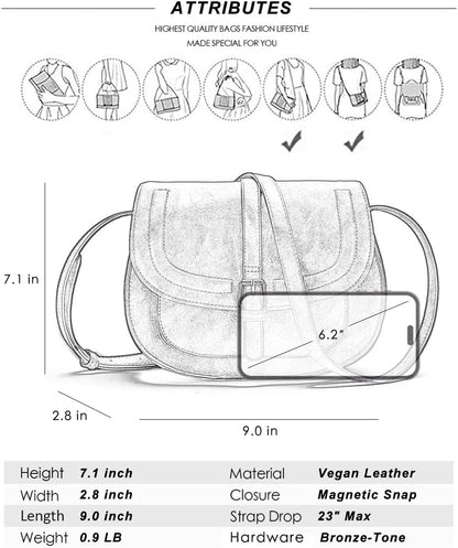 Crossbody Bags for Women Small Over the Shoulder Saddle Purses and Boho Cross body Handbags,Vegan Leather