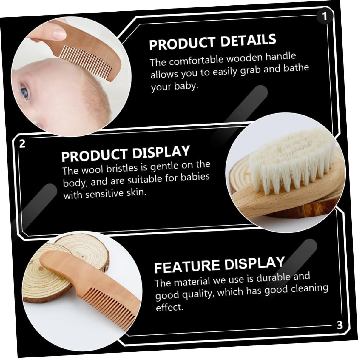 Healeved 3sets Bath Brush and Hair Care Comb for Boys and Girls Shower Body Washing Supplies Boy Girl