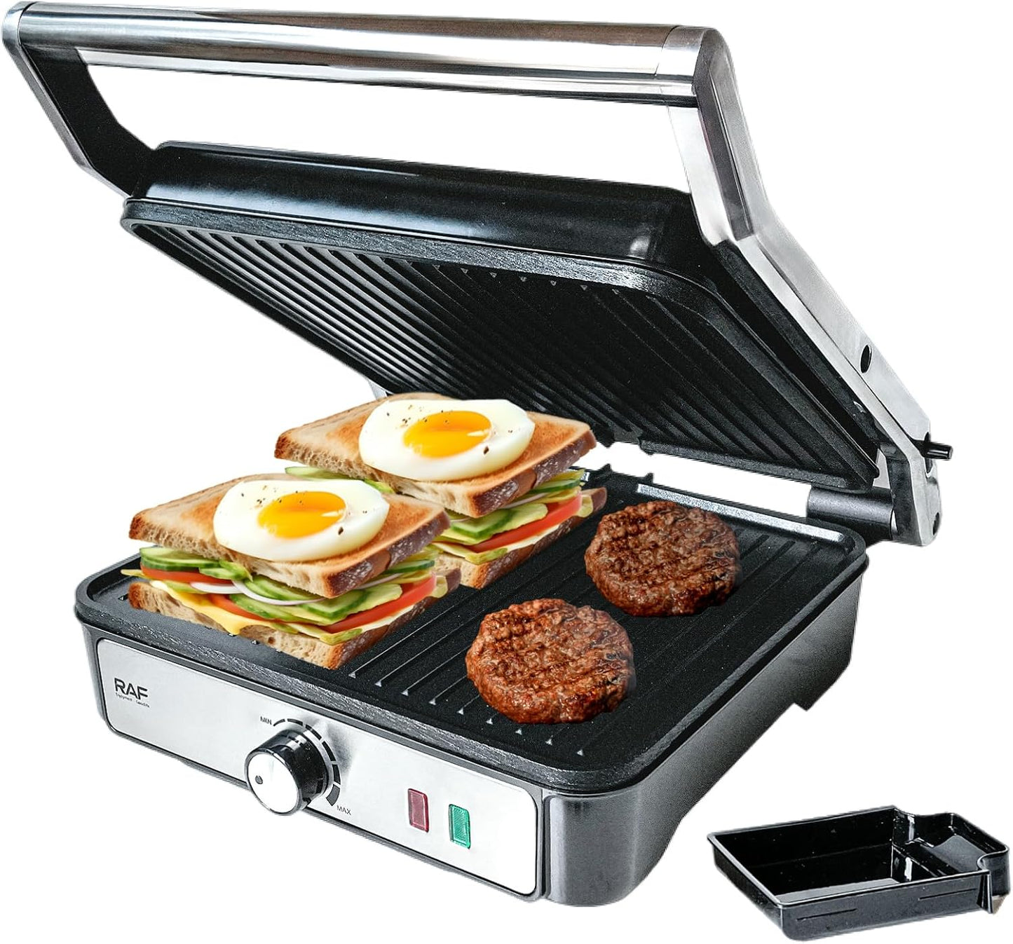 Sandwich Maker, Perborisy 4 Slice 1500w Panini Press Grill with Non-Stick Coated Plates 180-Degree Opening to Fit Any Food Size Stainless Steel Surface and Removable Drip Tray