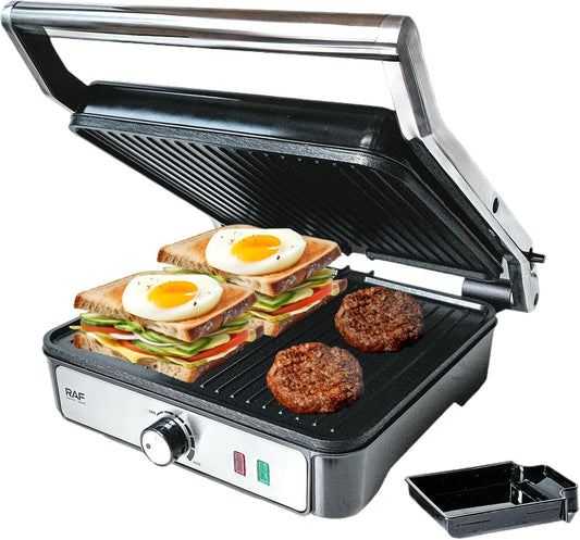 Sandwich Maker, Perborisy 4 Slice 1500w Panini Press Grill with Non-Stick Coated Plates 180-Degree Opening to Fit Any Food Size Stainless Steel Surface and Removable Drip Tray