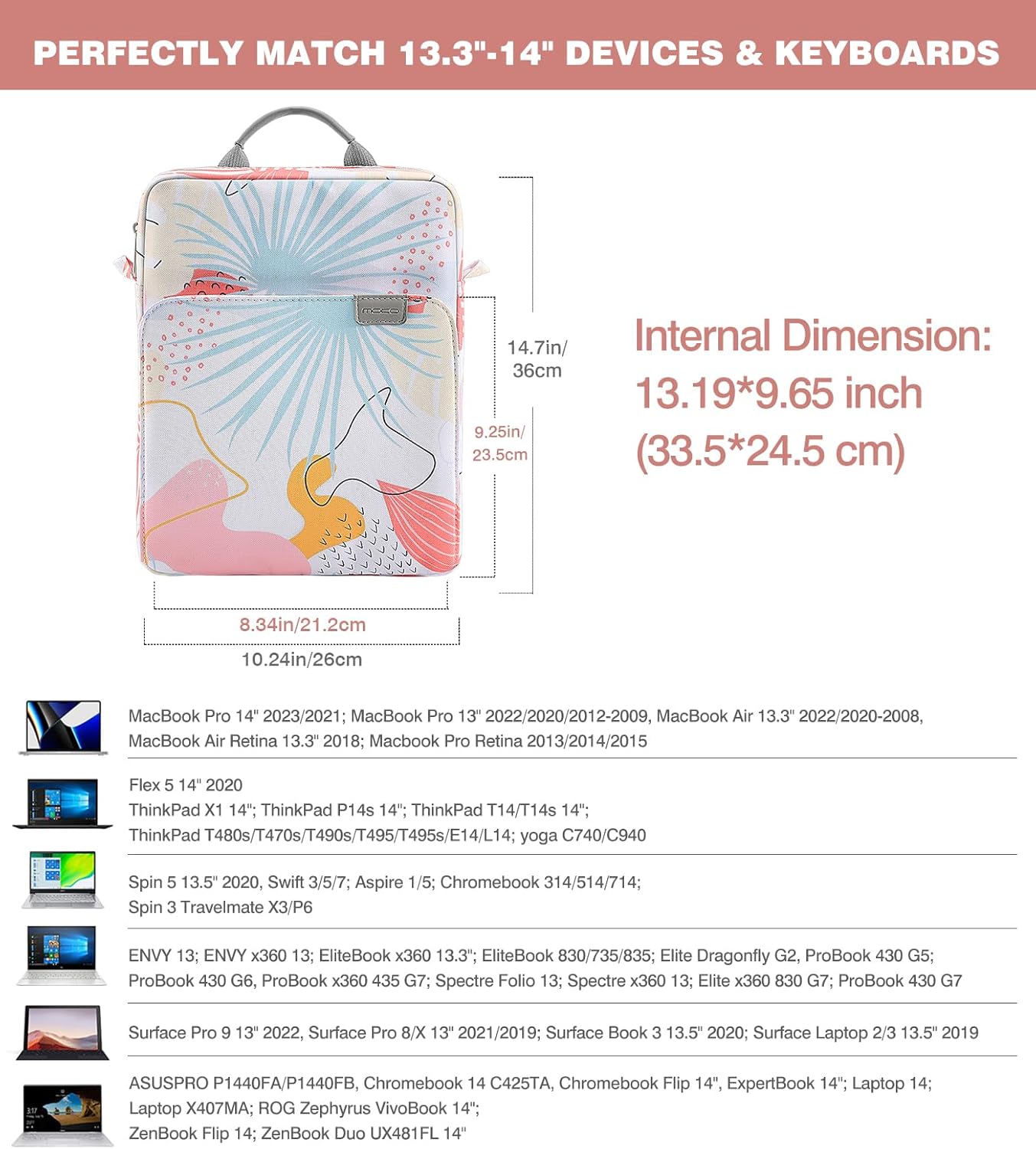 MoKo 13.3-14 Inch Laptop Sleeve Bag Fits MacBook Pro M3/M2 14" 2023, MacBook Pro 13" M2, New MacBook Air 13.6" M3/M2 2024/2022,Tab S8 Ultra 14.6",Handle Carrying Case with Shoulder Strap, Black & Gray - PuriLite