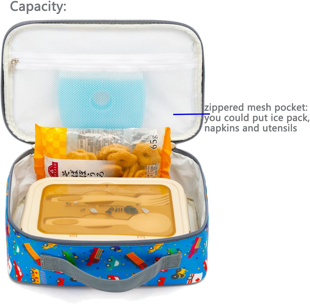FlowFly Kids Lunch Box Insulated Soft Bag Mini Cooler Back to School Thermal Meal Tote Kit for Girls, Boys, Black