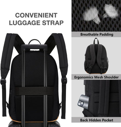 KEOFID classic carry-on travel backpack for men and women, Anti theft laptop backpack with USB charging port, large backpack for college(dark black）