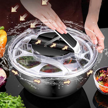 UGCER Salad Spinner, Stainless Steel Fruit and Vegetable Spinner, Manual Fruit Dehydrator Spin Dryer Dehydration Basket Spinner, Drain Basket