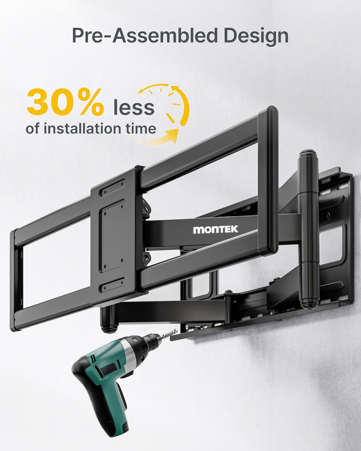 monTEK Heavy Duty TV Wall Mount for 60"–120" TVs, Pre-Assembled & 265lbs 3X Tested, Full Motion TV Mount with Tool-Free Tilt/Swivel/Extension, Max VESA 900x600, Fits 16"/18"/24" Studs - PuriLite