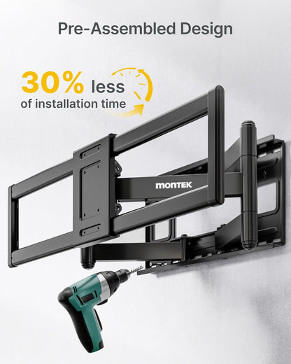monTEK Heavy Duty TV Wall Mount for 60"–120" TVs, Pre-Assembled & 265lbs 3X Tested, Full Motion TV Mount with Tool-Free Tilt/Swivel/Extension, Max VESA 900x600, Fits 16"/18"/24" Studs - PuriLite