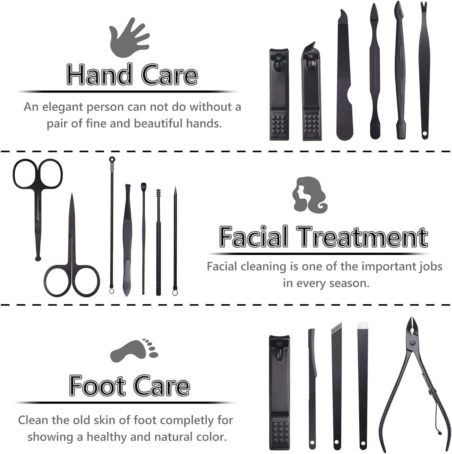 Nail Clippers 18 pcs Manicure Set Nail Scissors Cuticle Remover for Men Women Stainless Steel Nail Care Grooming Kit with Leather Case for Travel & Home