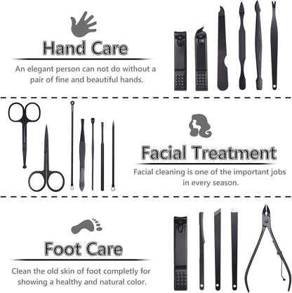 Nail Clippers 18 pcs Manicure Set Nail Scissors Cuticle Remover for Men Women Stainless Steel Nail Care Grooming Kit with Leather Case for Travel & Home