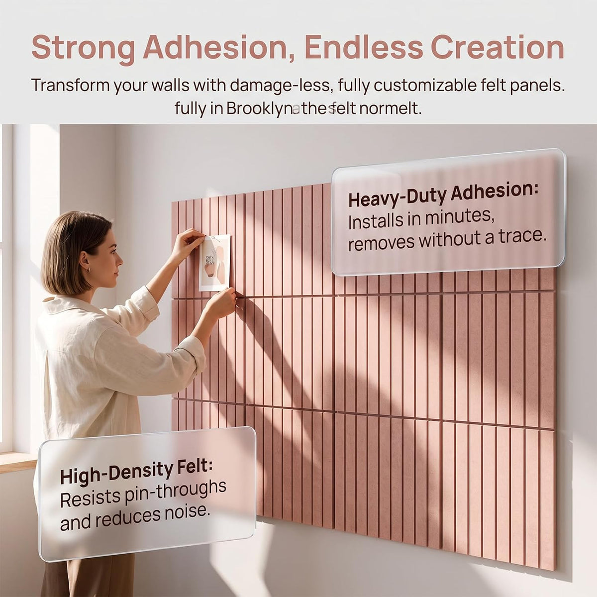 Large Cork Board for Wall 36" X 24"Alternative - 6 Pack Large Felt Bulletin Board with 48 Removable Adhesive Tabs,20 Pushpins,Felt Board for Home Office Wall and School Classroom Décor(Pink)