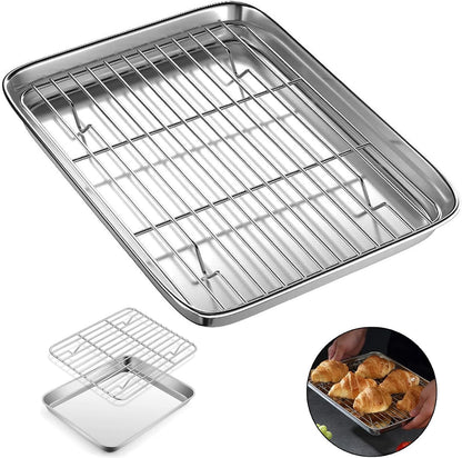 Baking Sheet with Rack Set, 11 inch Stainless Steel Baking Pan Tray Cookie Sheet with Cooling Rack, for Cookies/Baking/Steak, Rust-Free, Easy Clean & Dishwasher Safe