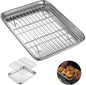 Baking Sheet with Rack Set, 11 inch Stainless Steel Baking Pan Tray Cookie Sheet with Cooling Rack, for Cookies/Baking/Steak, Rust-Free, Easy Clean & Dishwasher Safe