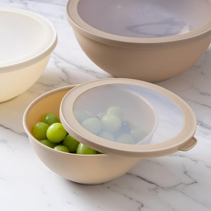 COOK WITH COLOR Mixing Bowls with TPR Lids - 12 Piece Plastic Nesting Bowls Set Includes 6 Prep Bowls and 6 Lids, Microwave Safe Mixing Bowl Set (Green)