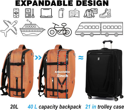 Mogplof Carry on Backpack, Airline Flight Approved Travel Backpack for Men, WOmen 40L Extra Large Expandable Water Resistant Backpack Lightweight Daypack Perfect Fit for 17 17.3 Inch Laptop, Black