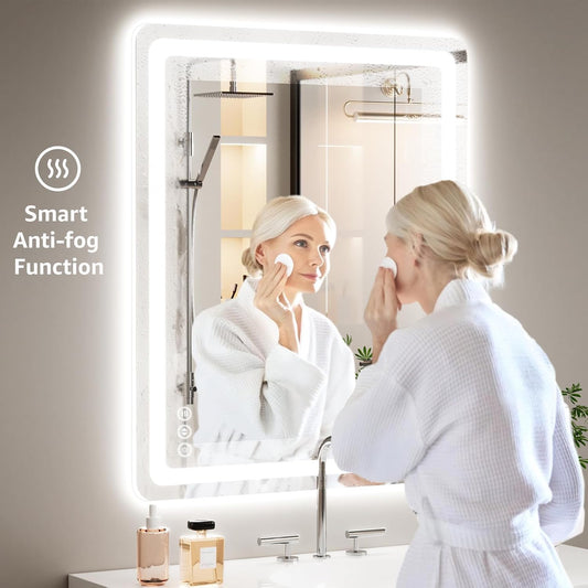 Lmsedf 24" x 32"Rectangle LED Bathroom Mirror with Lights, Backlit & Front Lighted, Wall-Mounted Vanity Mirror 3000K/4000K/6000K, Memory Functions, Anti-Fog, Dimmable Smart Mirror - PuriLite