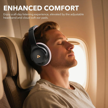 1Mii Y8+ Noise Cancelling Headphones Bluetooth, Wireless LDAC Hi-Res Audio, Custom EQ via App, 75H Playtime, Comfort Fit, Over Ear Headphones Foldable for Airplane Travel Home Office - Black