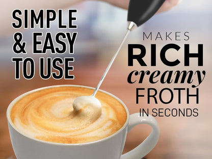 Zulay Kitchen Powerful Double Whisk Milk Frother Handheld - Foam Maker with Stand - Whisk Drink Mixer for Coffee, Mini Foamer for Latte, Matcha, Frappe, Hot Chocolate & Cappuccino (Black)