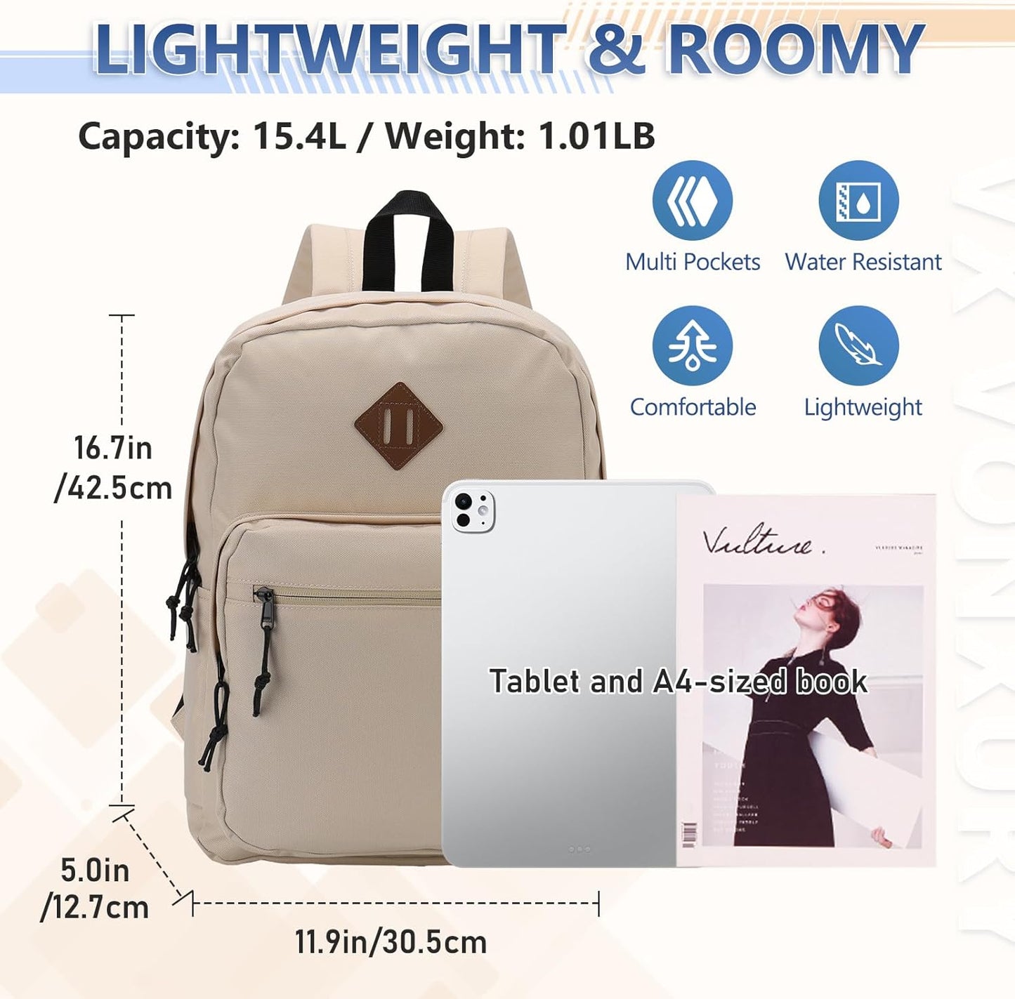 School Backpack for Kids,Lightweight Water Resistant Work Travel Backpack for Women Men Teens VONXURY